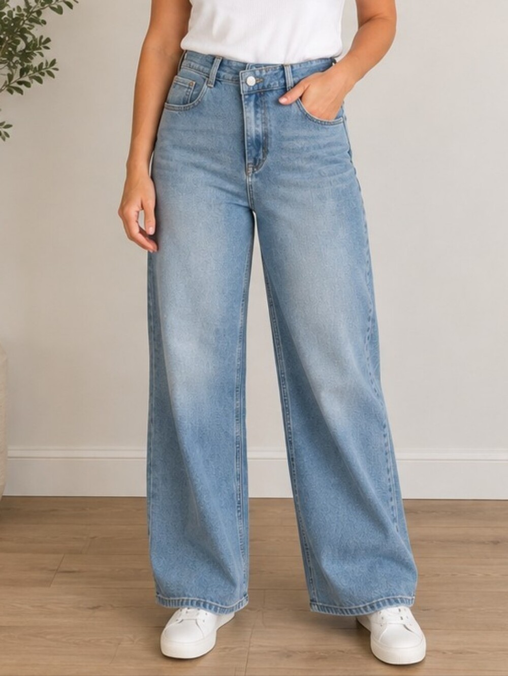High-Rise Wide Leg Jeans — Light Blue